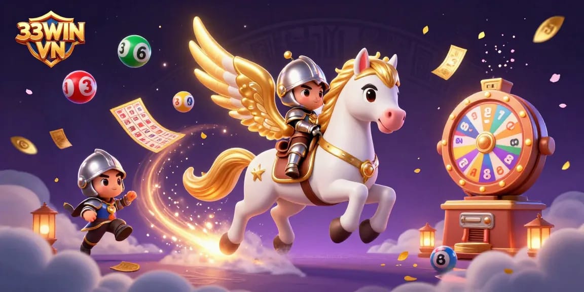 Experience dynamic gaming with vibrant lottery elements in the 33WIN VN illustration.