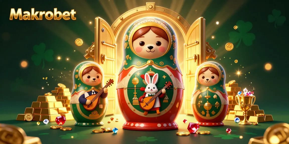 Experience thrilling chances to win with Makrobet's vibrant casino-themed illustration featuring playful characters.