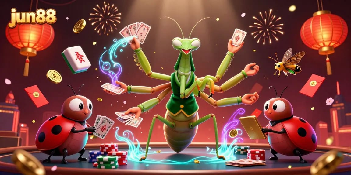 Experience thrilling casino action with jun88, featuring dynamic characters and vibrant decorations.