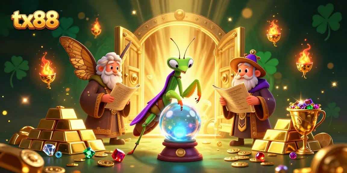 Experience fortune-telling magic with tx88's vibrant 3D casino illustration featuring mystical characters.