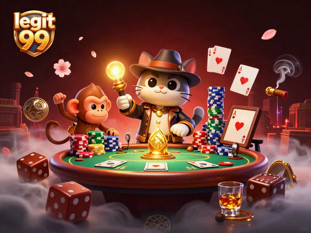 A 3D explorer cat and monkey companion discovering a golden artifact at legit 99 casino.