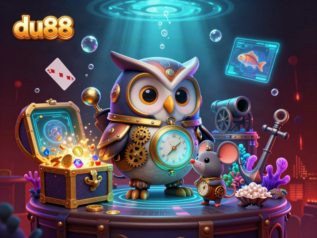 Experience the thrilling du88 gaming universe with vibrant characters and casino elements in a dynamic underwater setting.