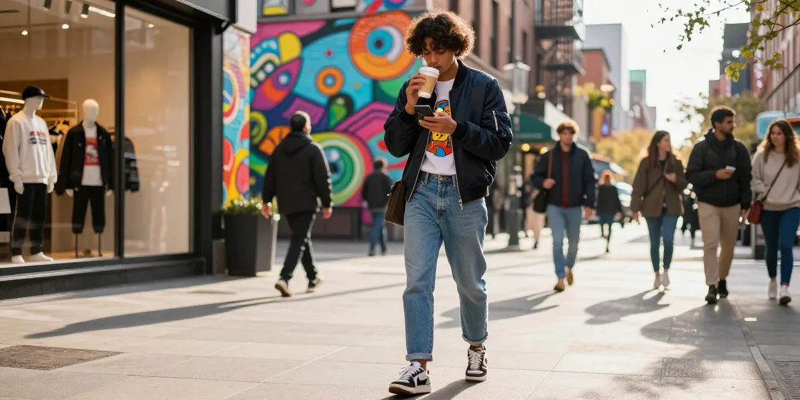 Stylish individual enjoying coffee in an urban setting, reflecting rokok88 lifestyle trends.