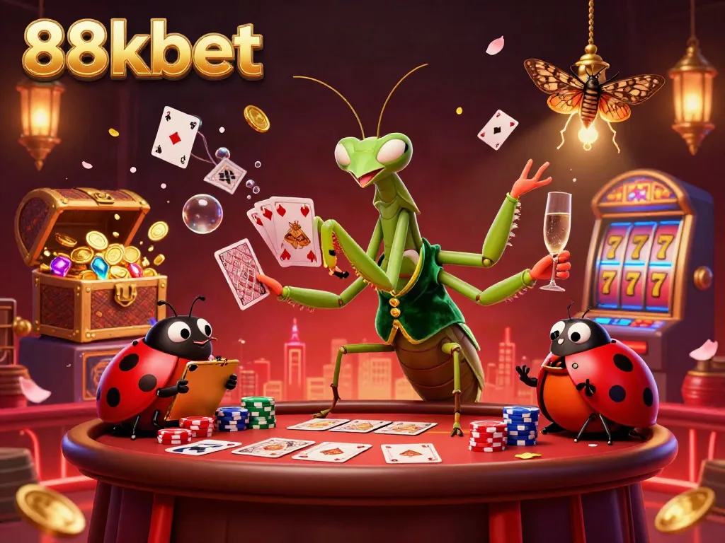 Experience the thrilling action of 88kbet with interactive casino elements in a dynamic 3D illustration.