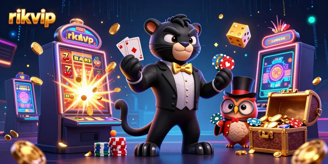 Enjoy thrilling gameplay with rikvip featuring a stylish panther dealer, an owl with poker chips, and a lucky mouse.