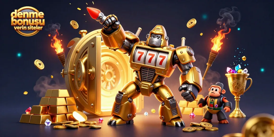Experience the thrill of deneme bonusu veren siteler with this vibrant 3D casino scene featuring a golden gorilla mech.