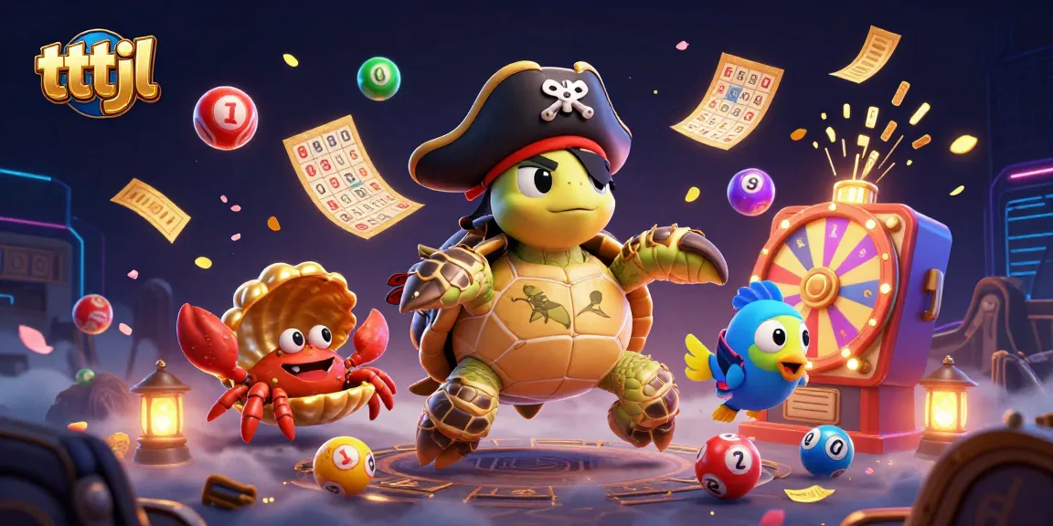 Engaging tttjl illustration with pirate turtle, hermit crab, and parrotfish amidst vibrant lottery elements.