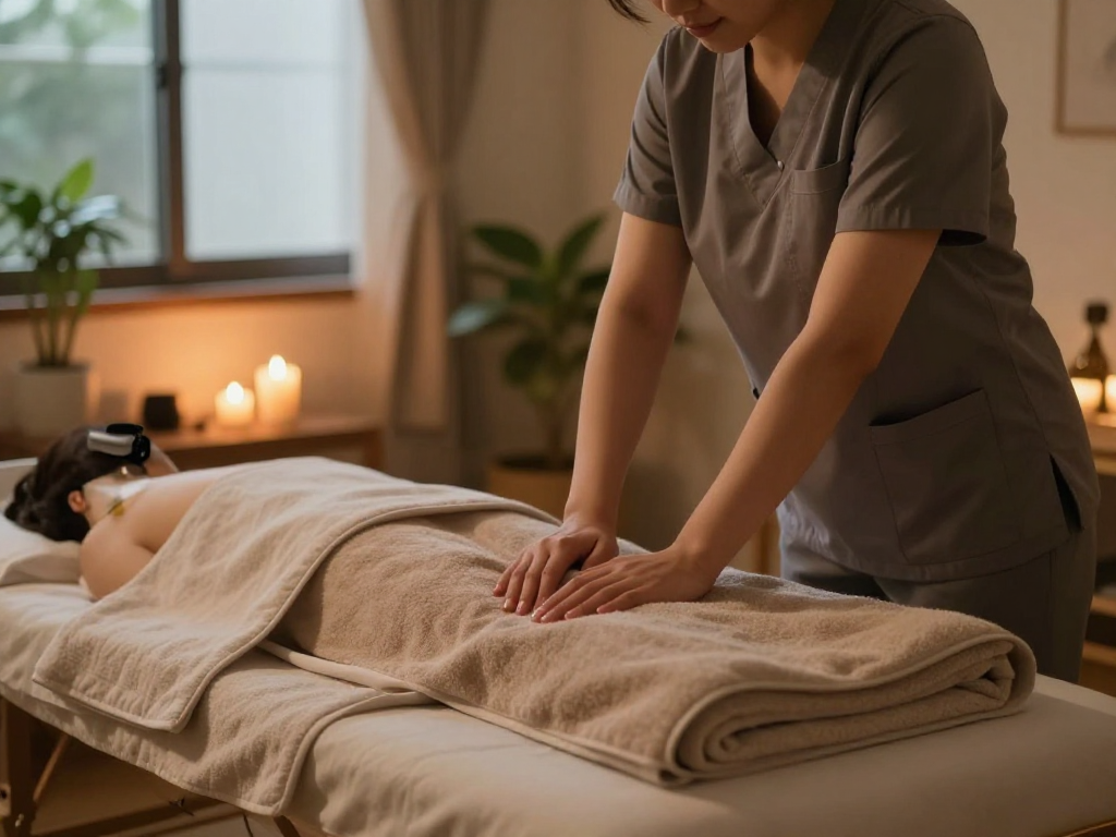 Relaxing 부천출장마사지 experience with a therapist in a cozy home setting.