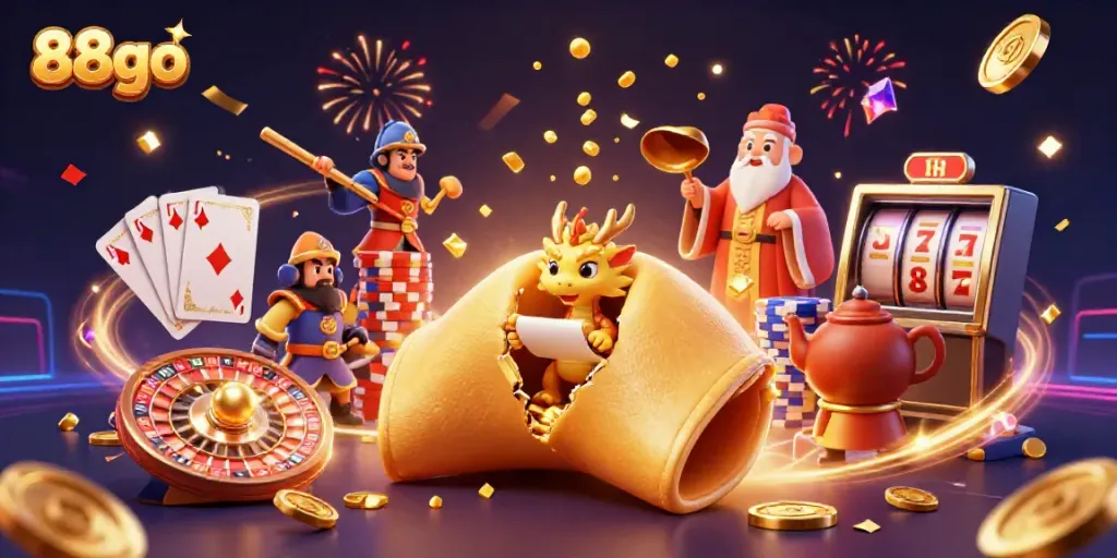 Experience thrilling wins with 88go's vibrant casino elements in a captivating 3D scene.