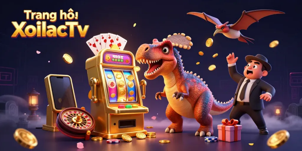Engage with the thrilling action of Trang chủ XoilacTv as a pachycephalosaurus wins golden coins from a slot machine.