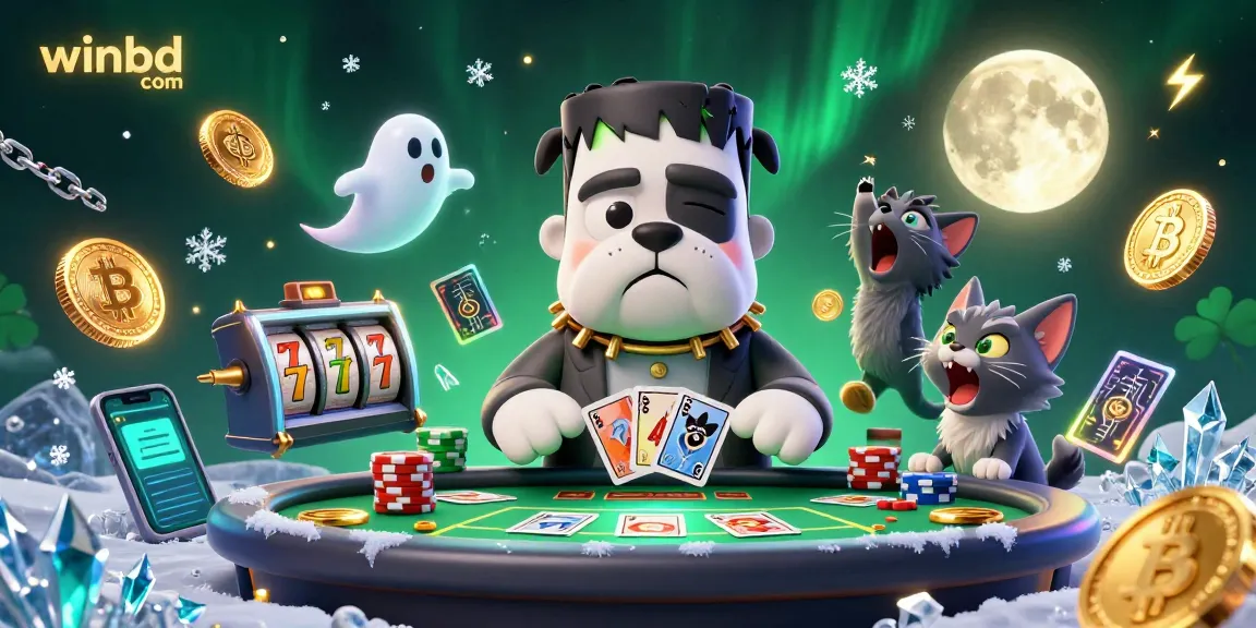Experience the thrill of winbd com at this vibrant casino scene showcasing unique characters, lively gameplay, and crypto elements.